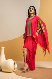 Taarani Pink Embellished Drape Skirt Set