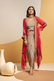 Taarani Multicolour Embellished Drape Dress Set
