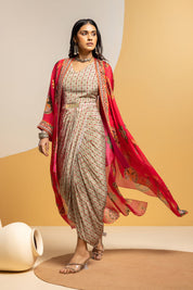 Taarani Multicolour Embellished Drape Dress Set