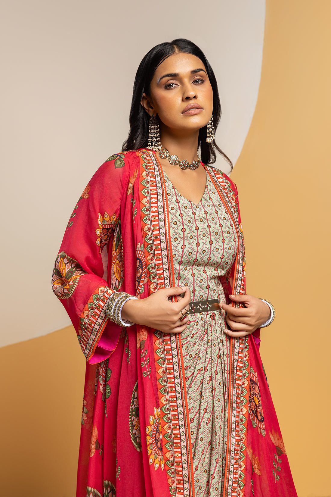 Taarani Multicolour Embellished Drape Dress Set