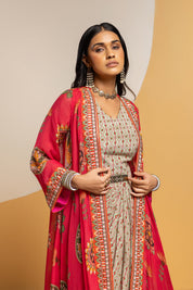 Taarani Multicolour Embellished Drape Dress Set