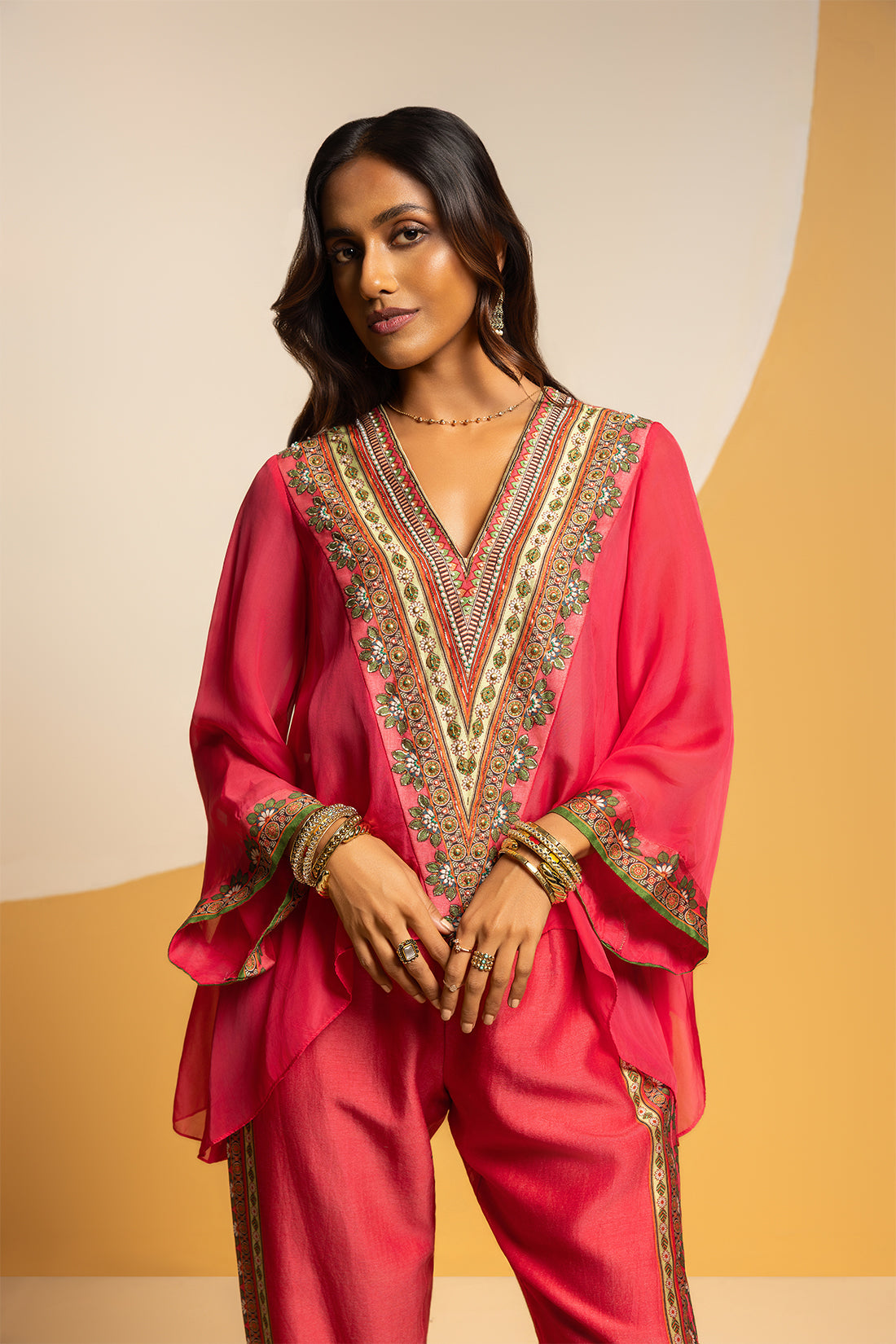 Taarani Pink Embellished V Neck Co-ord  Set