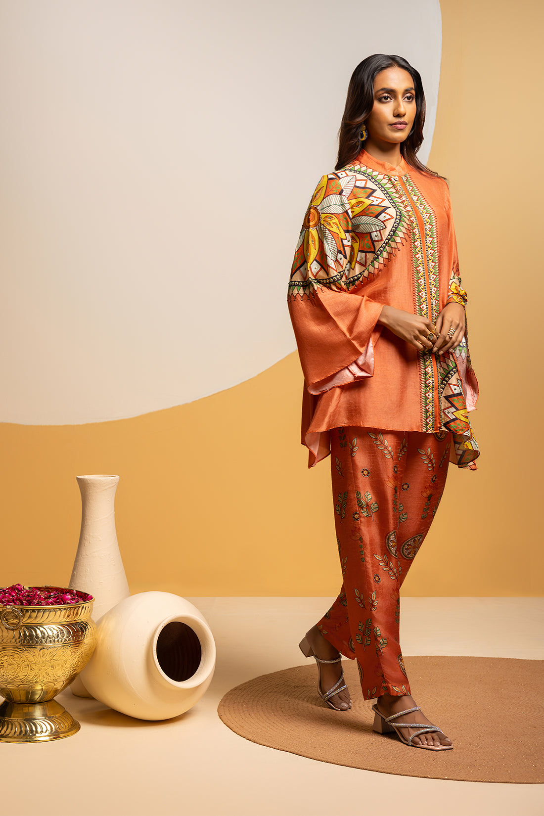 Taarani Rust Embellished Kimono Co-ord Set