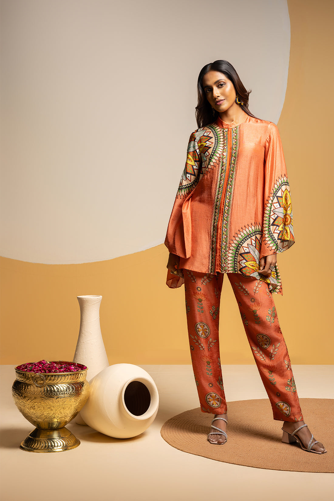 Taarani Rust Embellished Kimono Co-ord Set