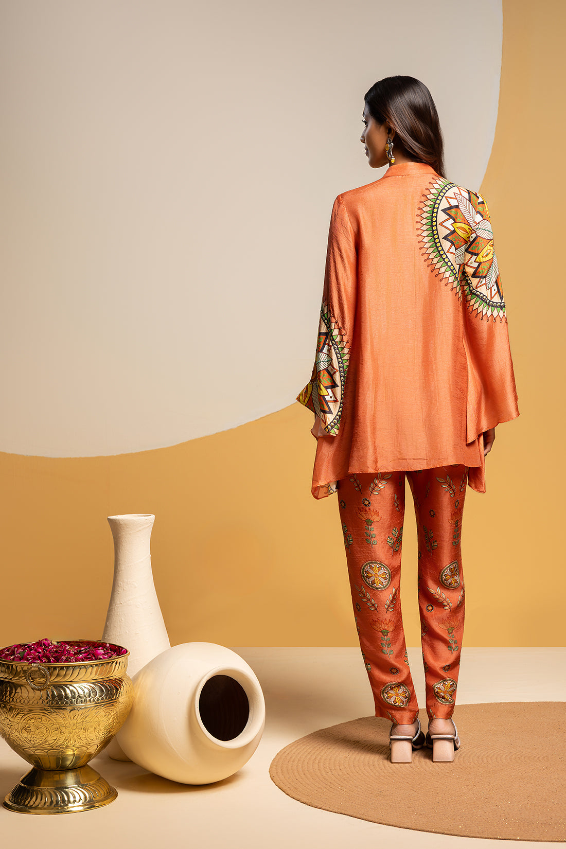 Taarani Rust Embellished Kimono Co-ord Set