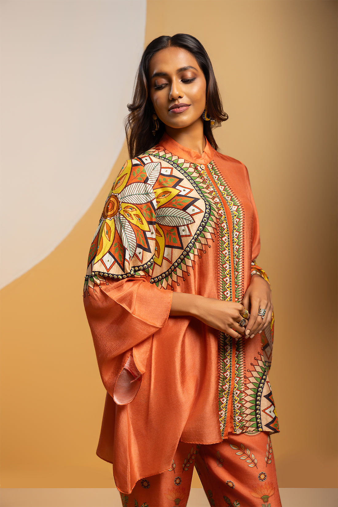 Taarani Rust Embellished Kimono Co-ord Set