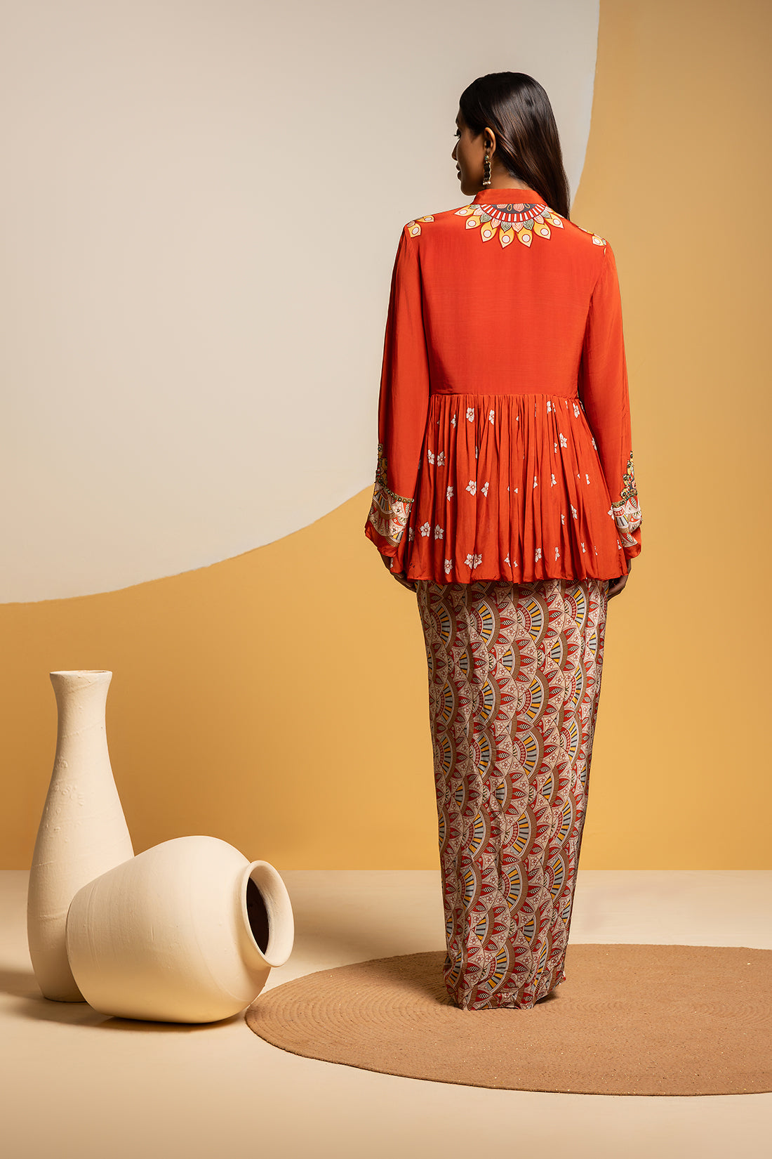 Taarani Red Embellished Drape Skirt Set