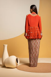 Taarani Red Embellished Drape Skirt Set