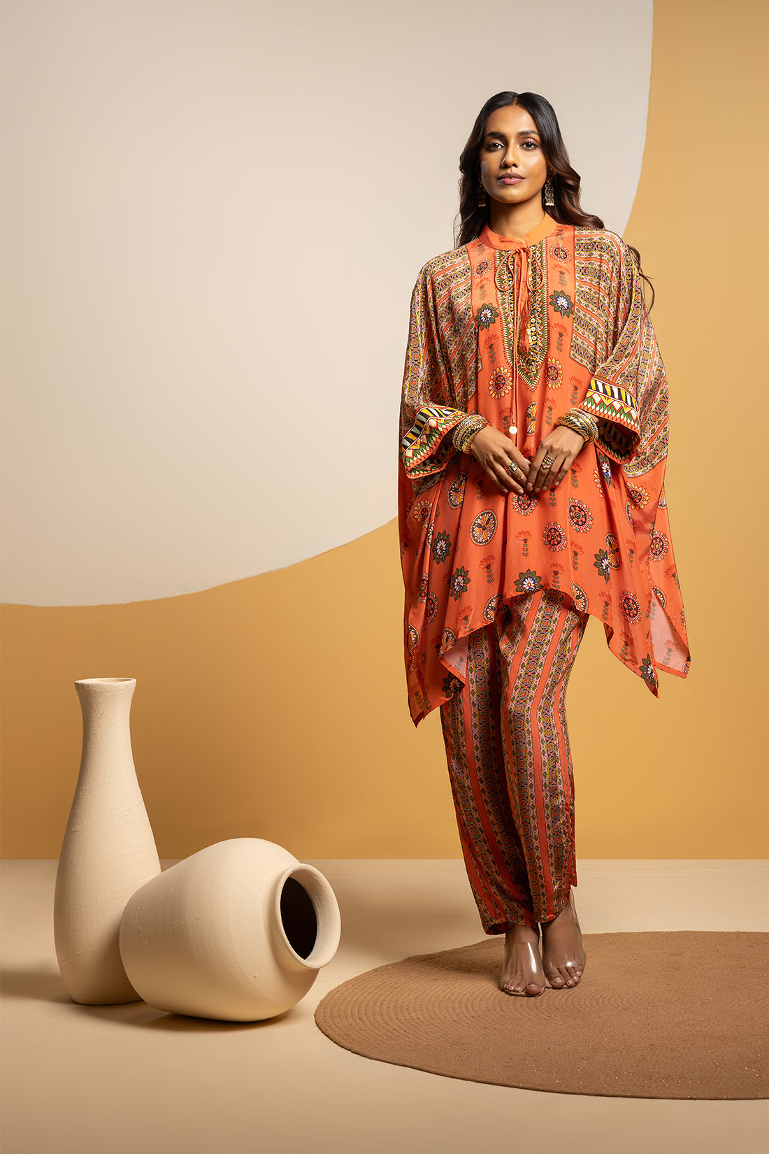 Taarani Rust Embellished Kimono Kurta Set