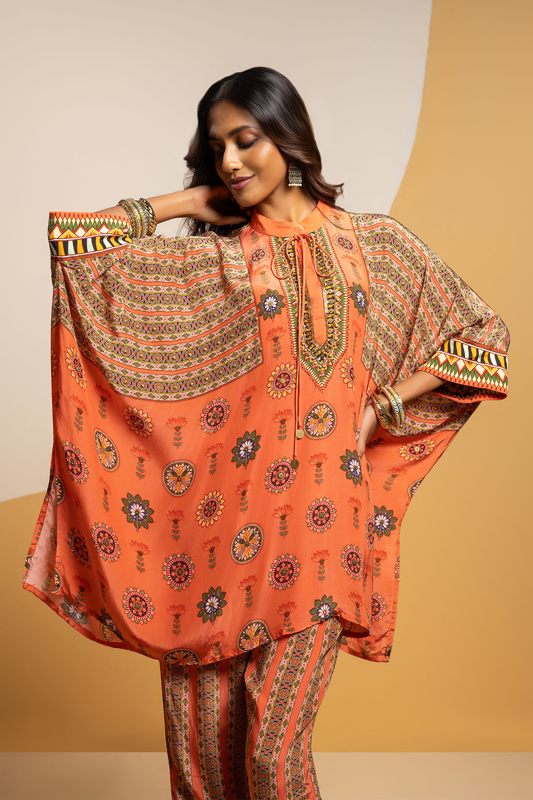 Taarani Rust Embellished Kimono Kurta Set