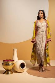 Taarani Multicolour Embellished Drape Dress Set