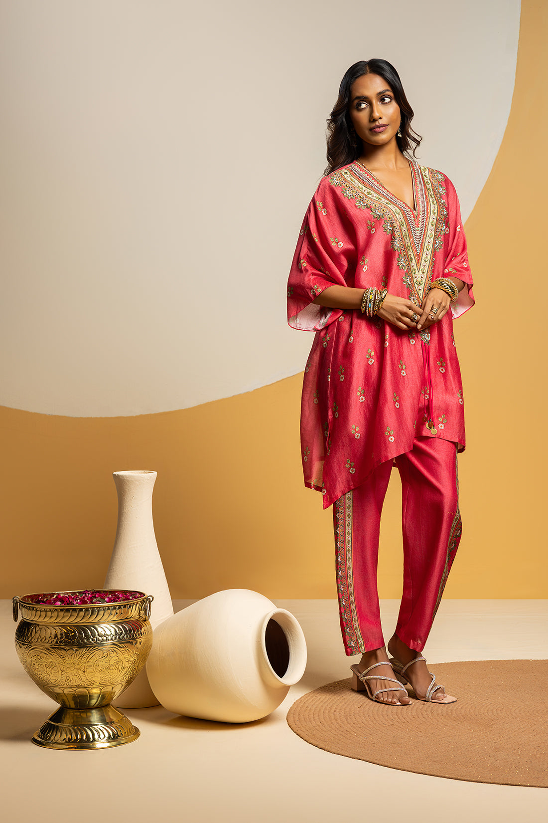 Taarani Pink Embellished V Neck Kurta Set