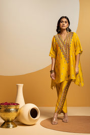 Taarani Yellow Embellished V Neck Kurta Set