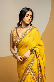 Taarani Yellow Embellished Pre stitched Saree Set