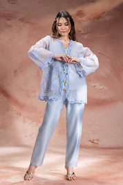 Alisa Embroidered Tie Up Detailed Top With Pants