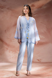 Alisa Embroidered Tie Up Detailed Top With Pants