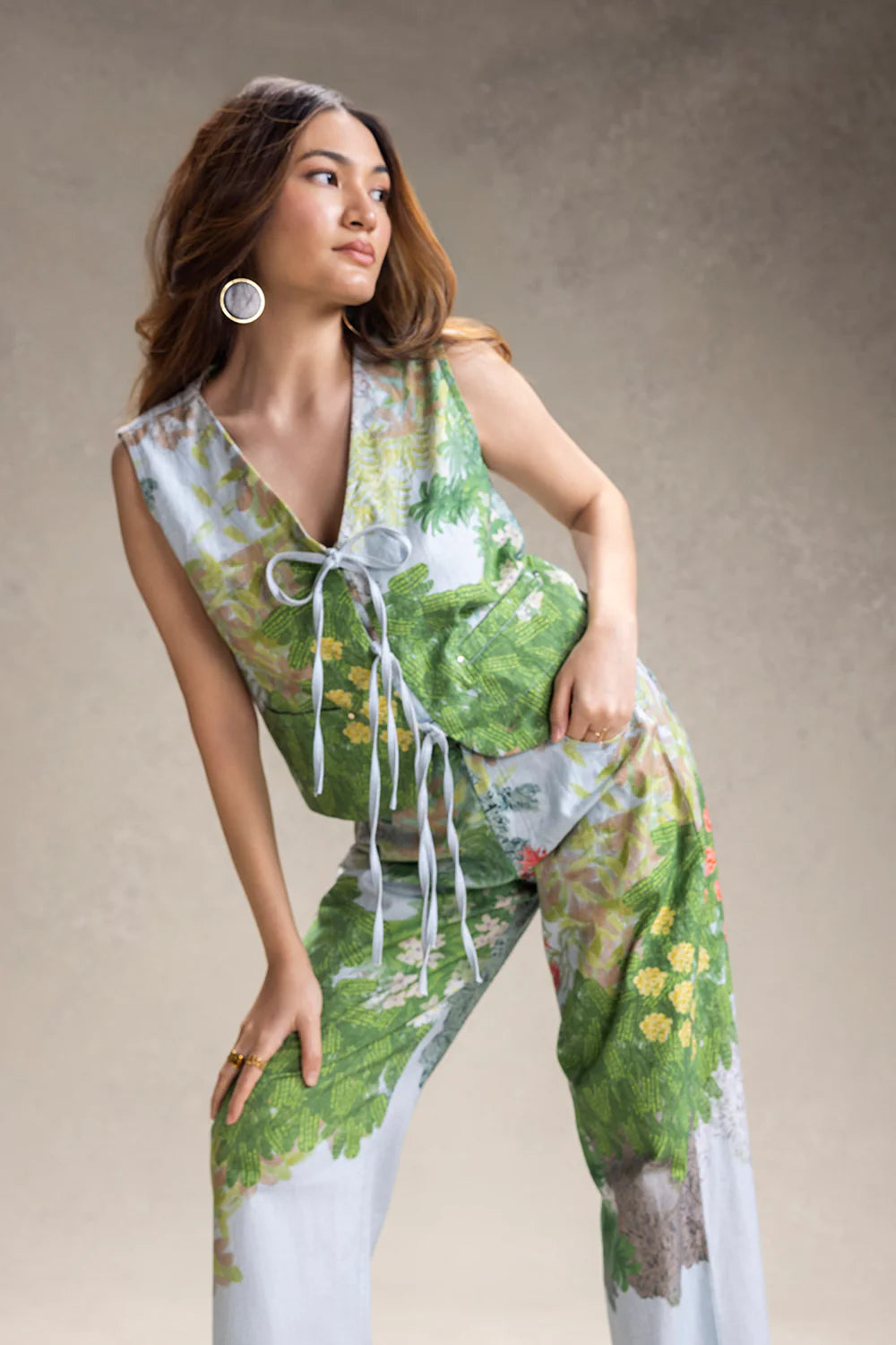 Blume Printed Tie Up Top And Pants