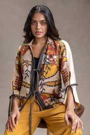 Kyomi Printed Tie Detail Shirt And Pants