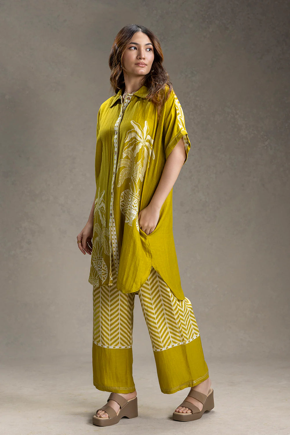 Kyomi Printed Kimono Kurta Set