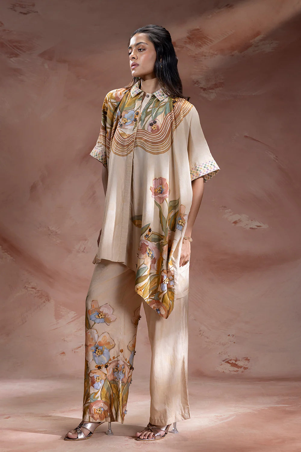 Zeya Embellished Kimono Tunic And Pant
