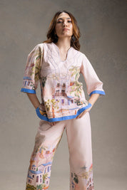 Reviera Printed Neck Detail Top And Pants