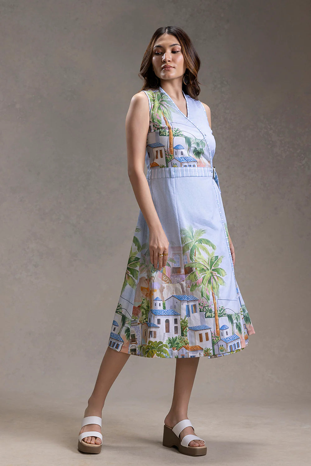 Reviera Printed Overlap A Line Dress