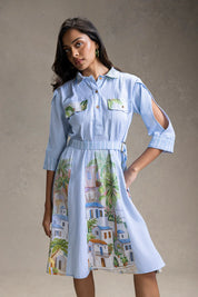 Reviera Printed Paneled Flared Dress