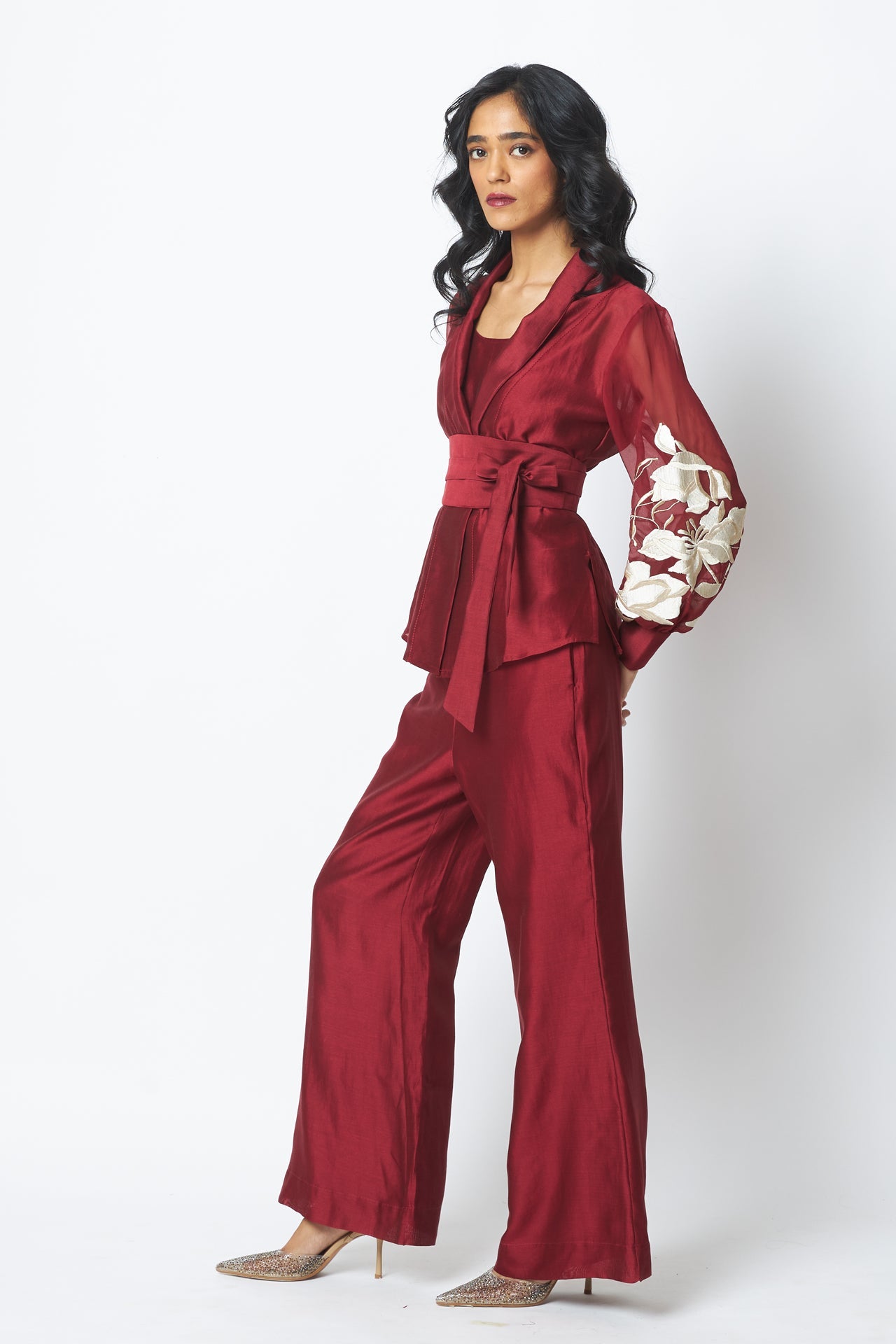 Burgandy Reva Blazer Wrap Top & Wide Leg Pant