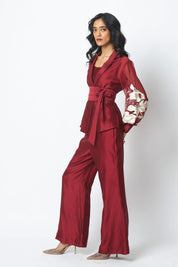 Burgandy Reva Blazer Wrap Top & Wide Leg Pant