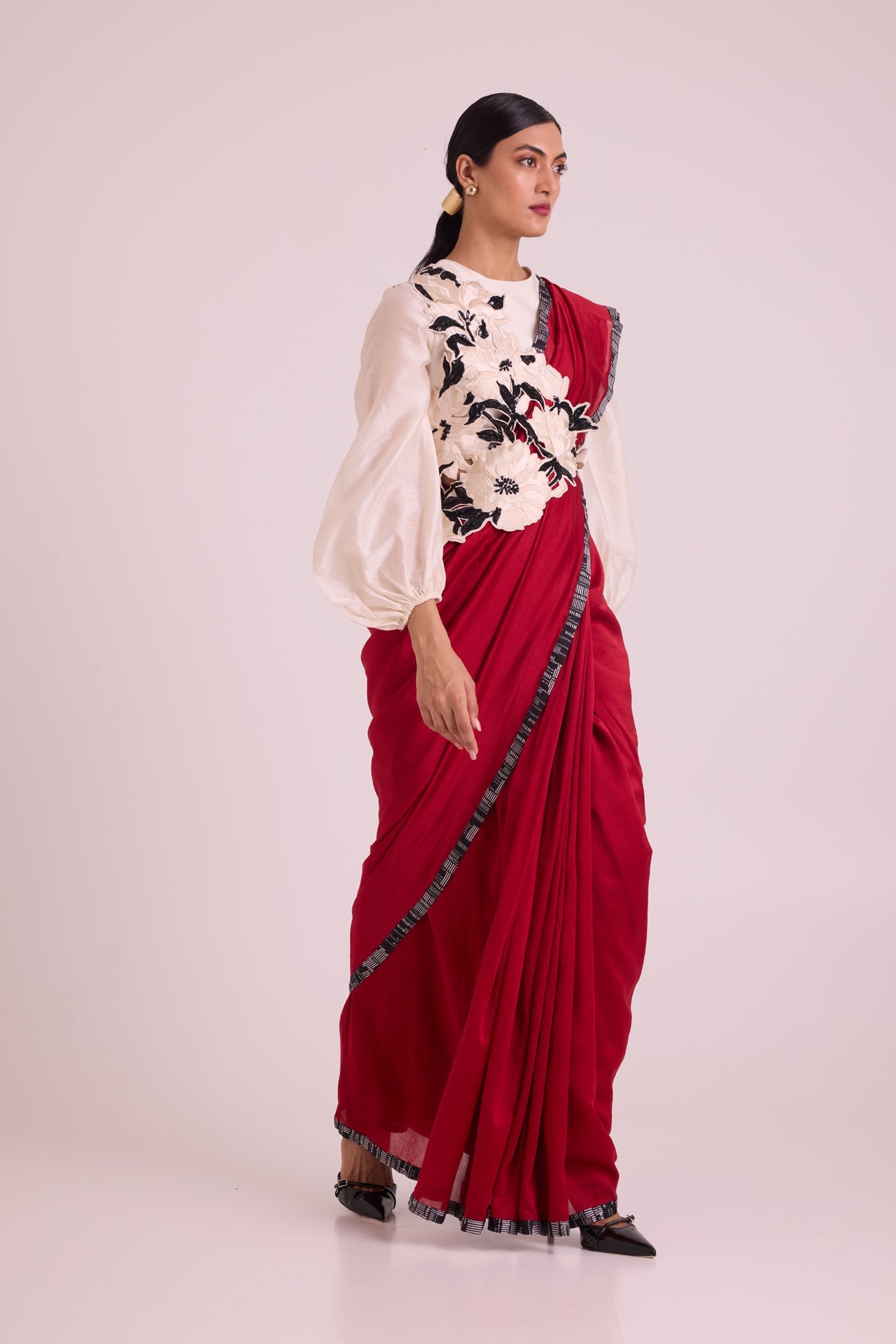 Manali Bishop Blouse With Pre-Draped Saree & Bib