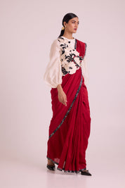 Manali Bishop Blouse With Pre-Draped Saree & Bib