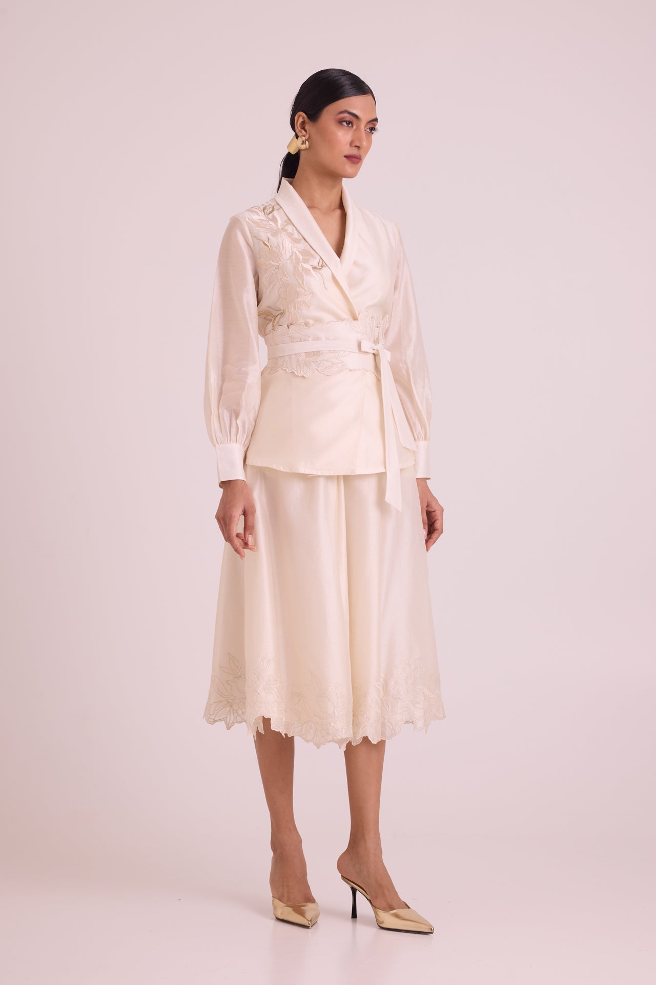 Murphy Broach Wrap Top & Duchess Skirt