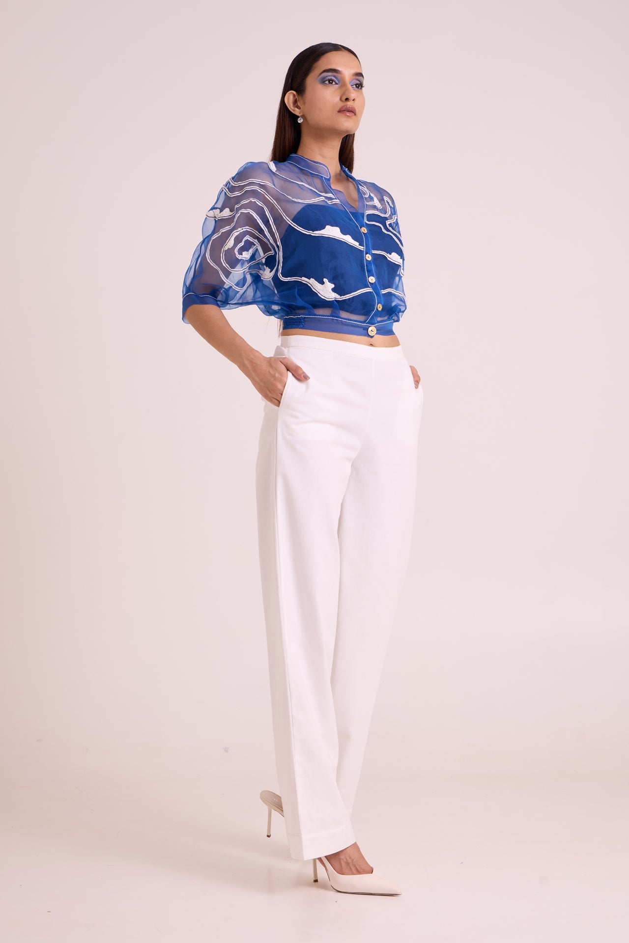 Riley Sheer Blue Organza Top & Pant Set