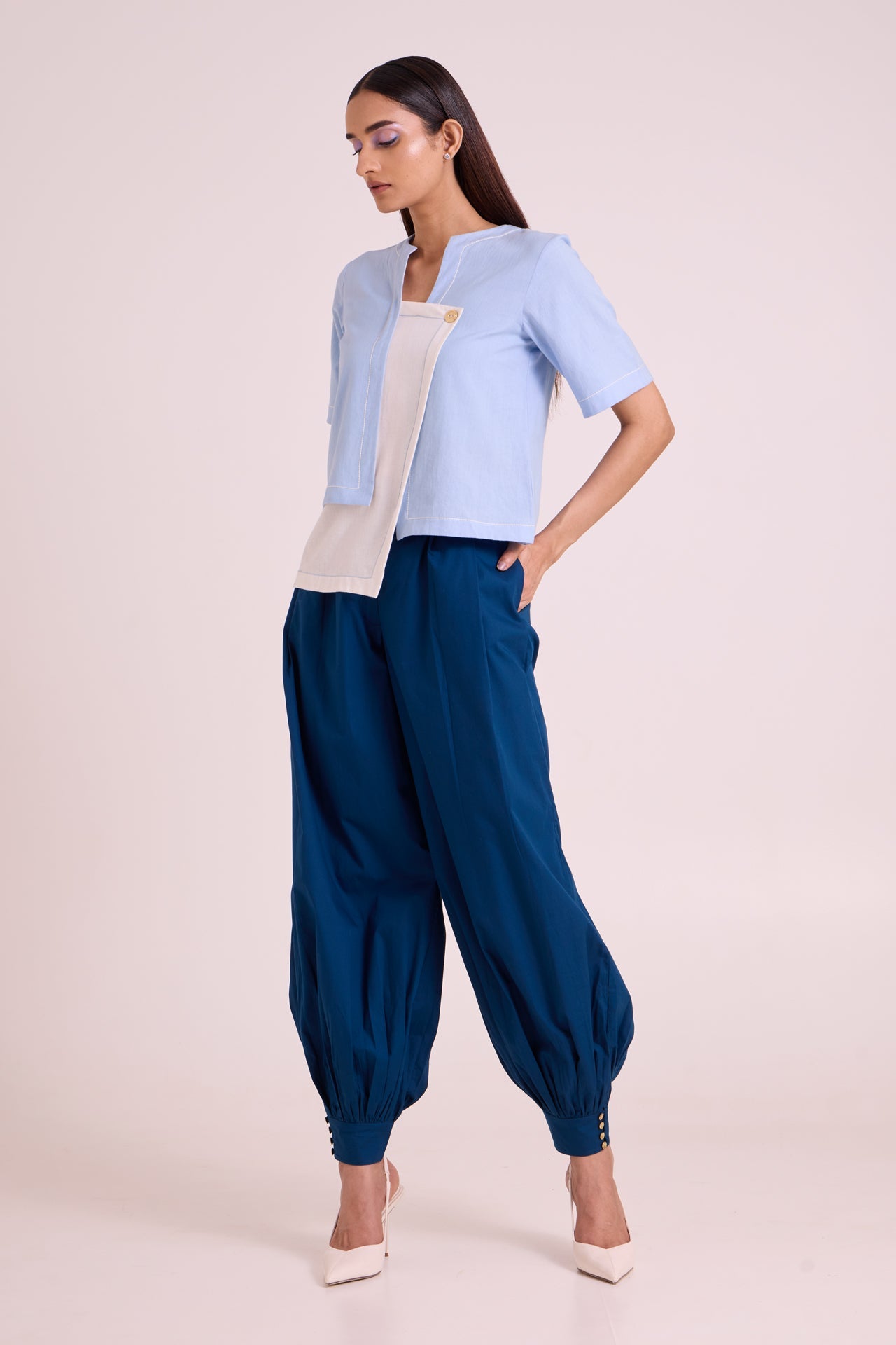Shelly Panelled Blues Top & Pant Set