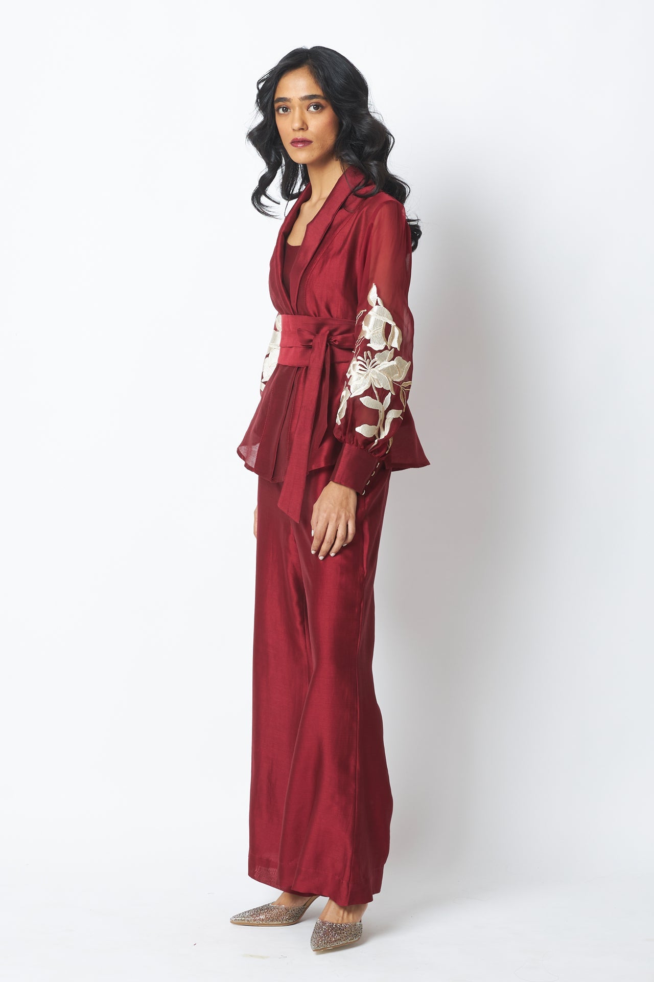 Burgandy Reva Blazer Wrap Top & Wide Leg Pant