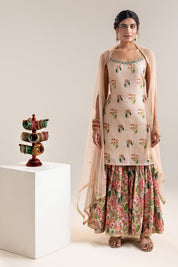 Aarani Beige Embroidered Sharara Set With A Cape