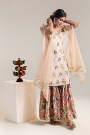 Aarani Beige Embroidered Sharara Set With A Cape
