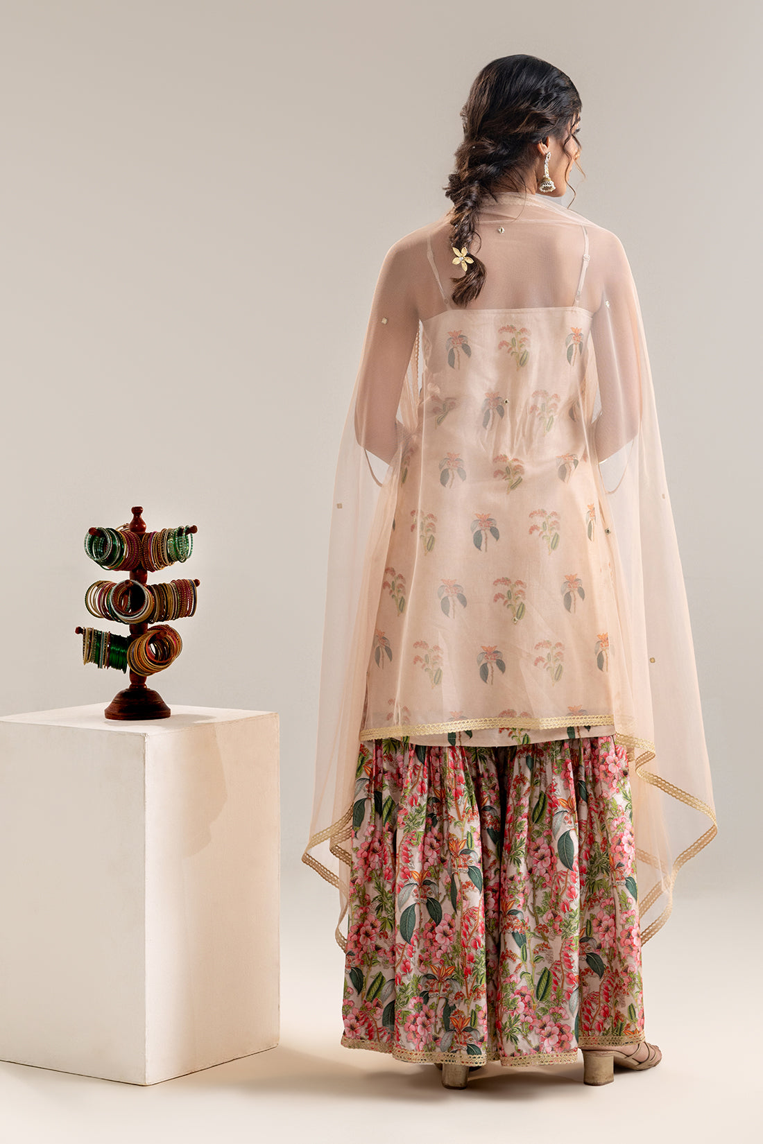 Aarani Beige Embroidered Sharara Set With A Cape