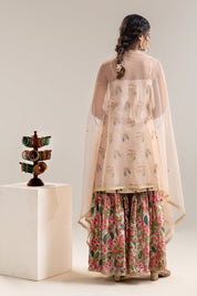 Aarani Beige Embroidered Sharara Set With A Cape