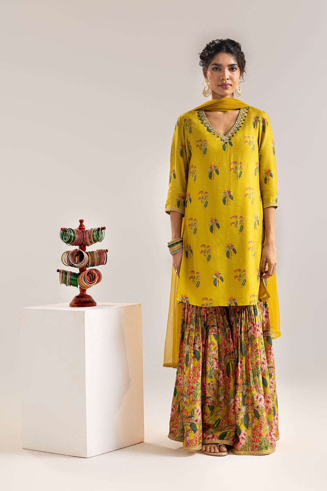 Aarani Yellow Embroidered Sharara Set With A Cape