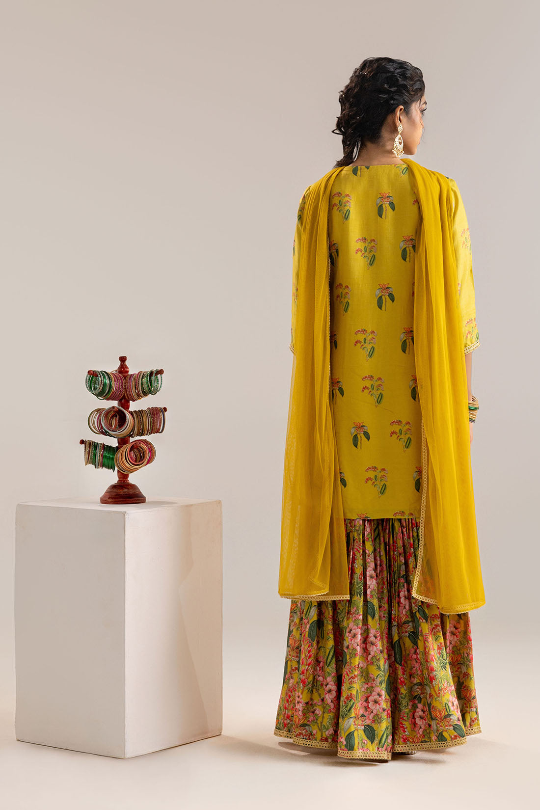 Aarani Yellow Embroidered Sharara Set With A Cape