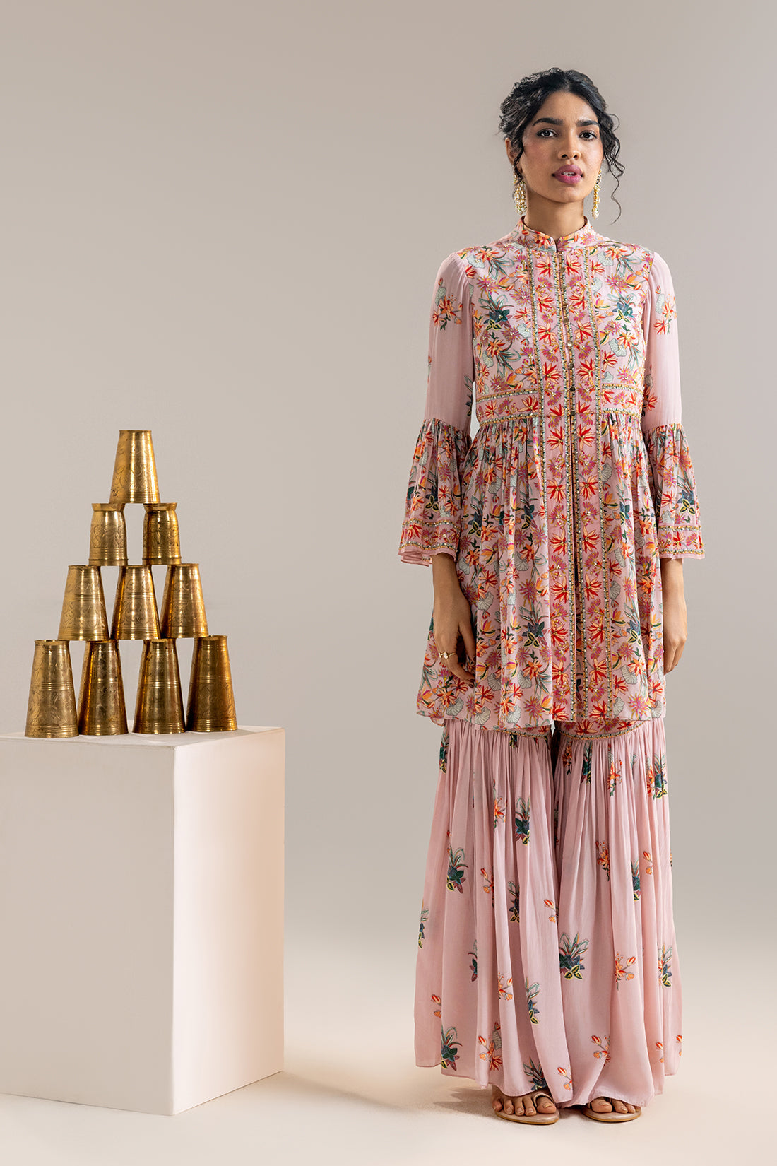 Aarani Pink Embroidered Sharara Set
