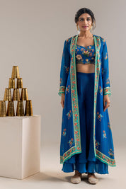 Aarani Blue Embroidered Co-ord Set With Jacket