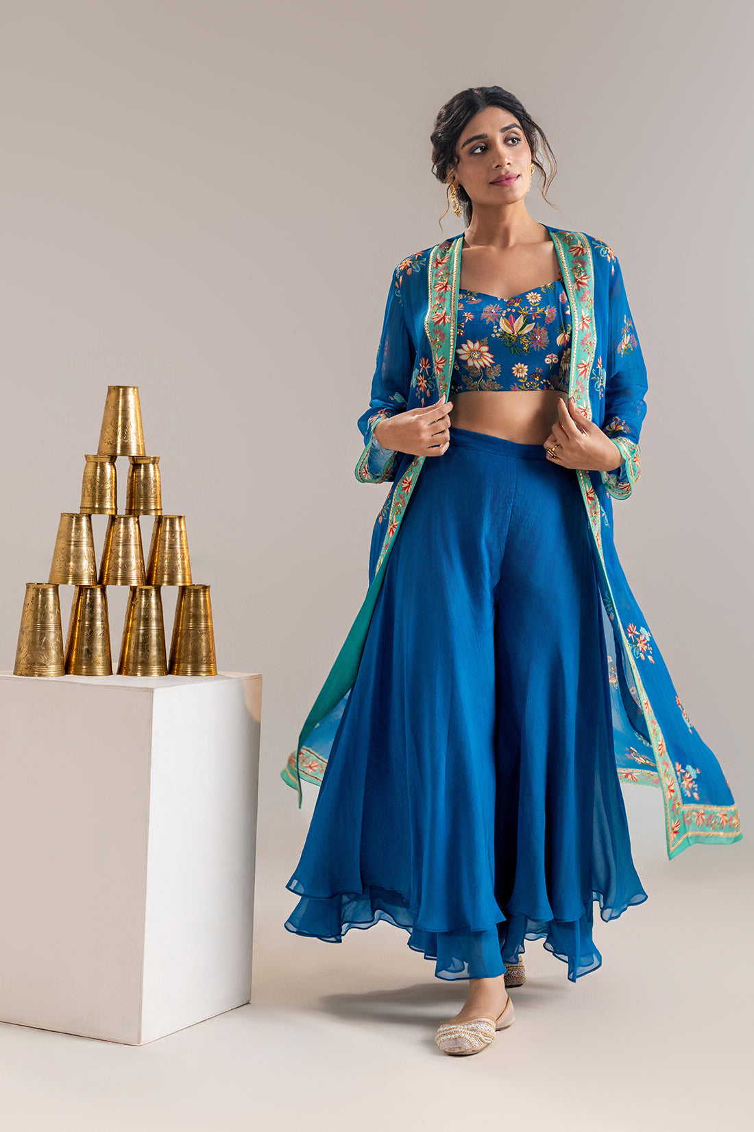 Aarani Blue Embroidered Co-ord Set With Jacket