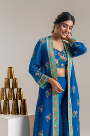 Aarani Blue Embroidered Co-ord Set With Jacket