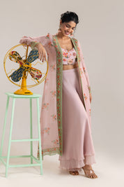 Aarani Pink Embroidered Co-ord Set With Jacket