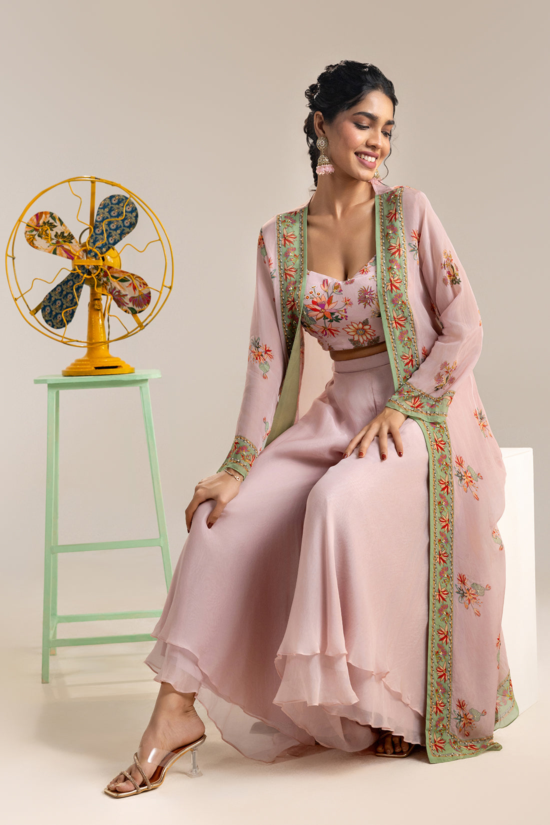 Aarani Pink Embroidered Co-ord Set With Jacket