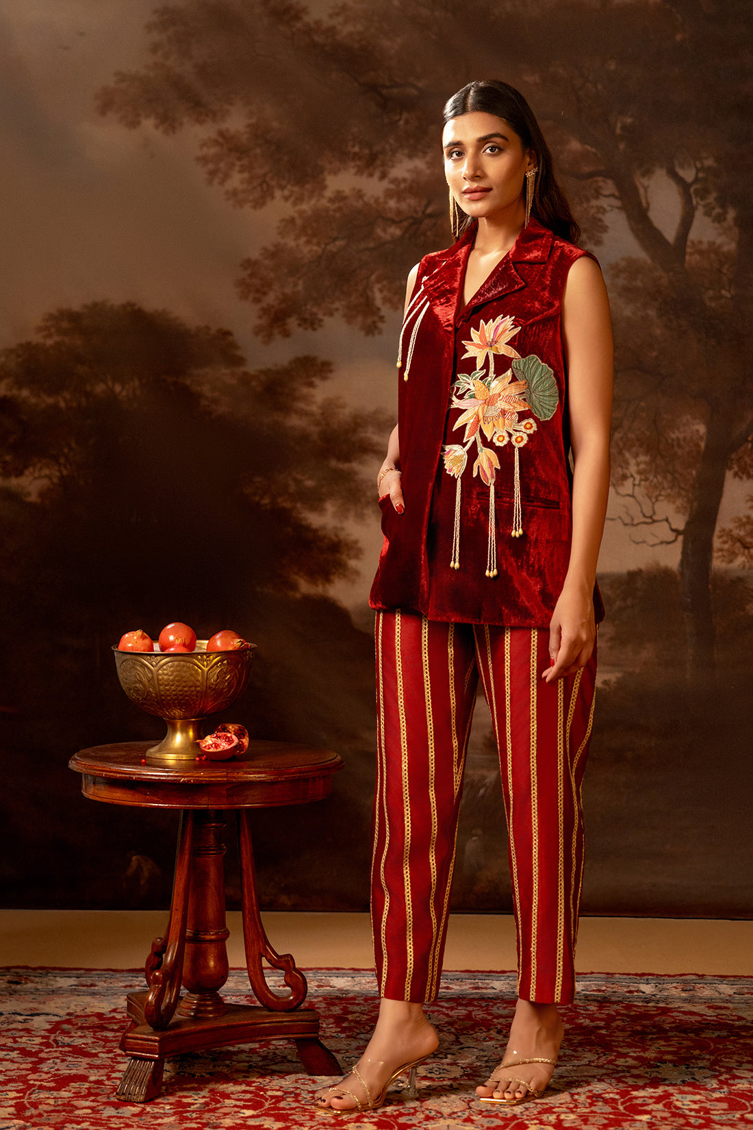 Aarani Red Embroidered Blazer Set