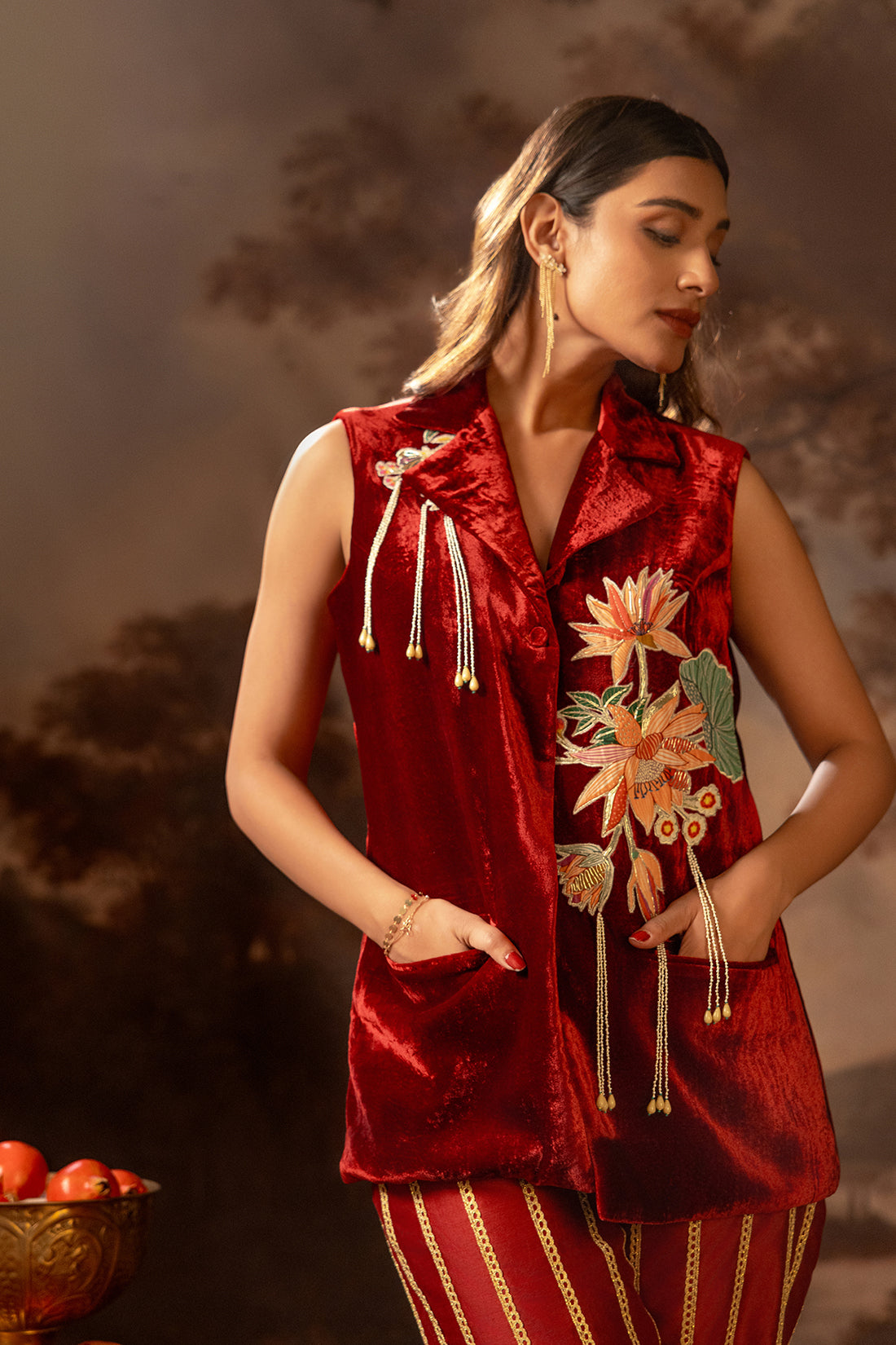 Aarani Red Embroidered Blazer Set