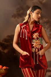 Aarani Red Embroidered Blazer Set